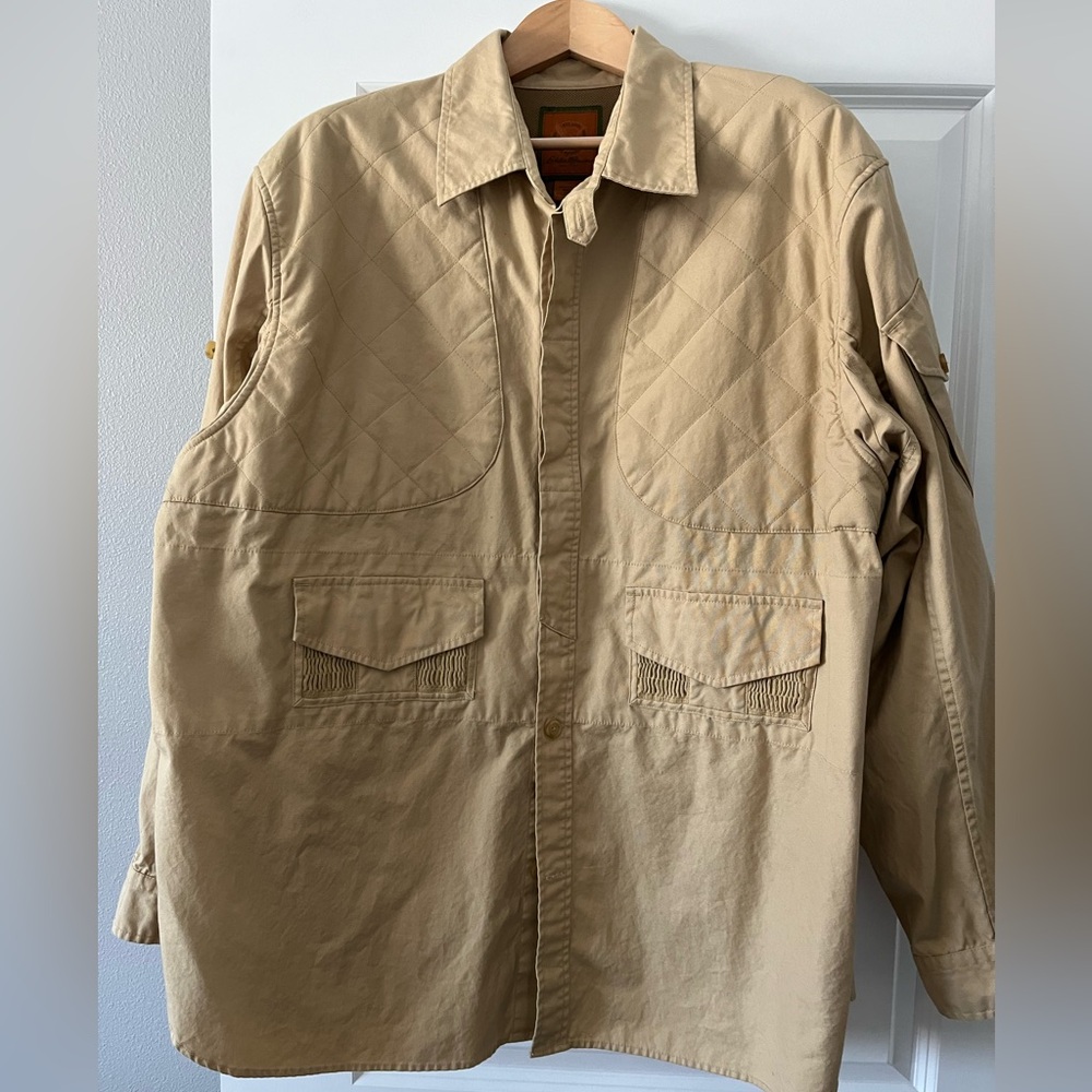 Eddie Bauer Mens Button shooting Hunting Jacket Shirt quilted XXL creamy yellow